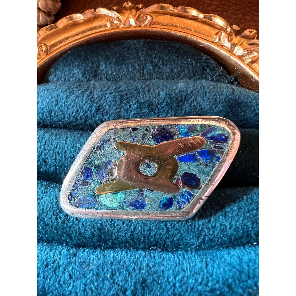 Vintage Taxco Sterling Mosaic Brooch Pendant Lapis Malachite Mexico 925 Inlay